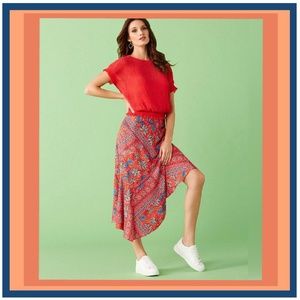 Laundry by Shelli Segal Gypsy Flutter Hem Floral Assymetrical Sarong Skirt